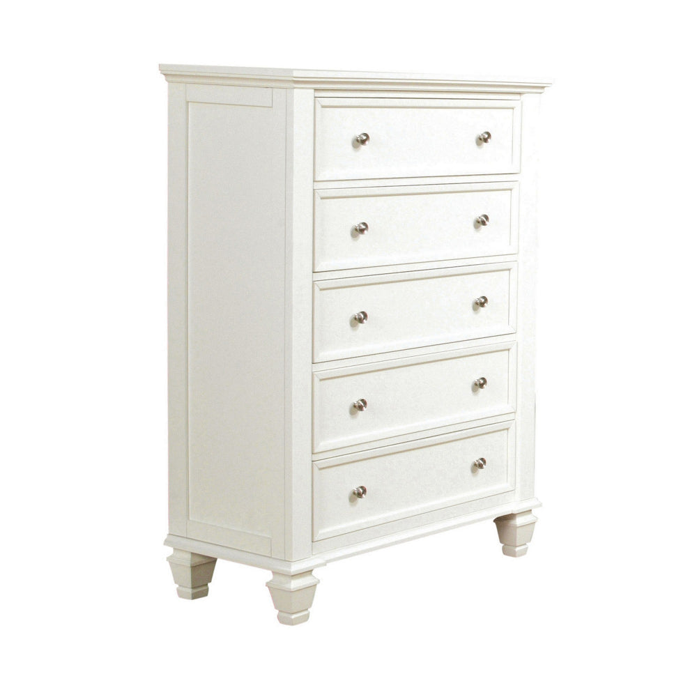 Lila 53 Inch Tall Dresser Chest, 5 Drawers with Raised Panels, White Wood By Casagear Home