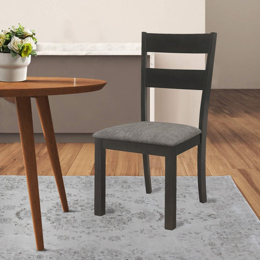 20 Inch Ladderback Dining Chair, Set of 2, Gray Fabric, Stained Black Frame By Casagear Home