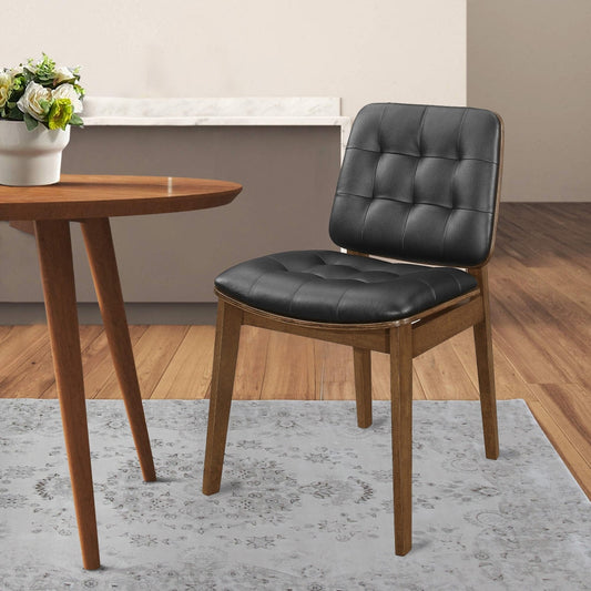 18 Inch Dining Chair, Set of 2, Black Vegan Faux Leather, Tufted Seat  By Casagear Home