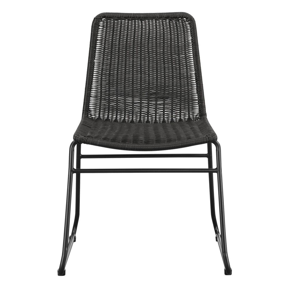 22 Inch Dining Chair Set of 2 Brown Rattan Woven Seat Black Metal Frame BM296726