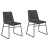 22 Inch Dining Chair, Set of 2, Brown Rattan Woven Seat, Black Metal Frame