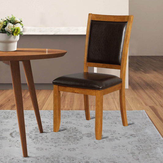 19 Inch Dining Chair, Set of 2, Brown Wood Frame, Faux Leather Seating By Casagear Home
