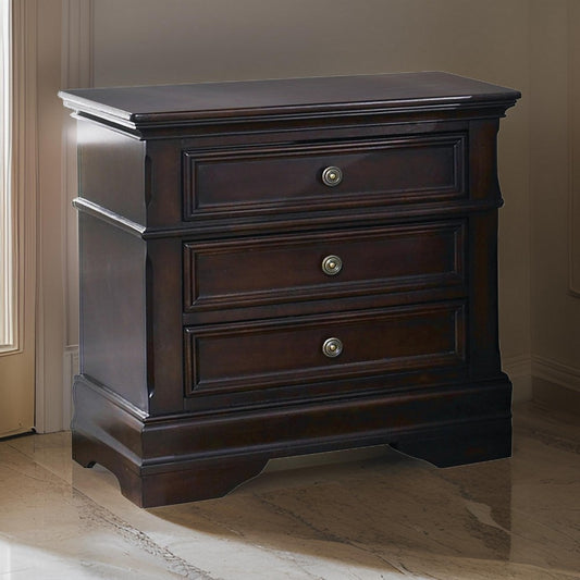 Bee 26 Inch 3 Drawer Nightstand, Felt Lined Top Drawer, Cappuccino Brown By Casagear Home