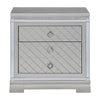 Axl 29 Inch 2 Drawer Nightstand, USB Ports, Embossed, Mirror Trim, Silver By Casagear Home