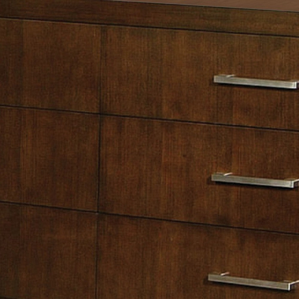 Bela 64 Inch Wide 6 Drawer Dresser Felt Lined Silver Handles Dark Brown BM296752