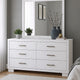 Bela 64 Inch Wide 6 Drawer Dresser, Felt Lined, Silver Handles, Crisp White