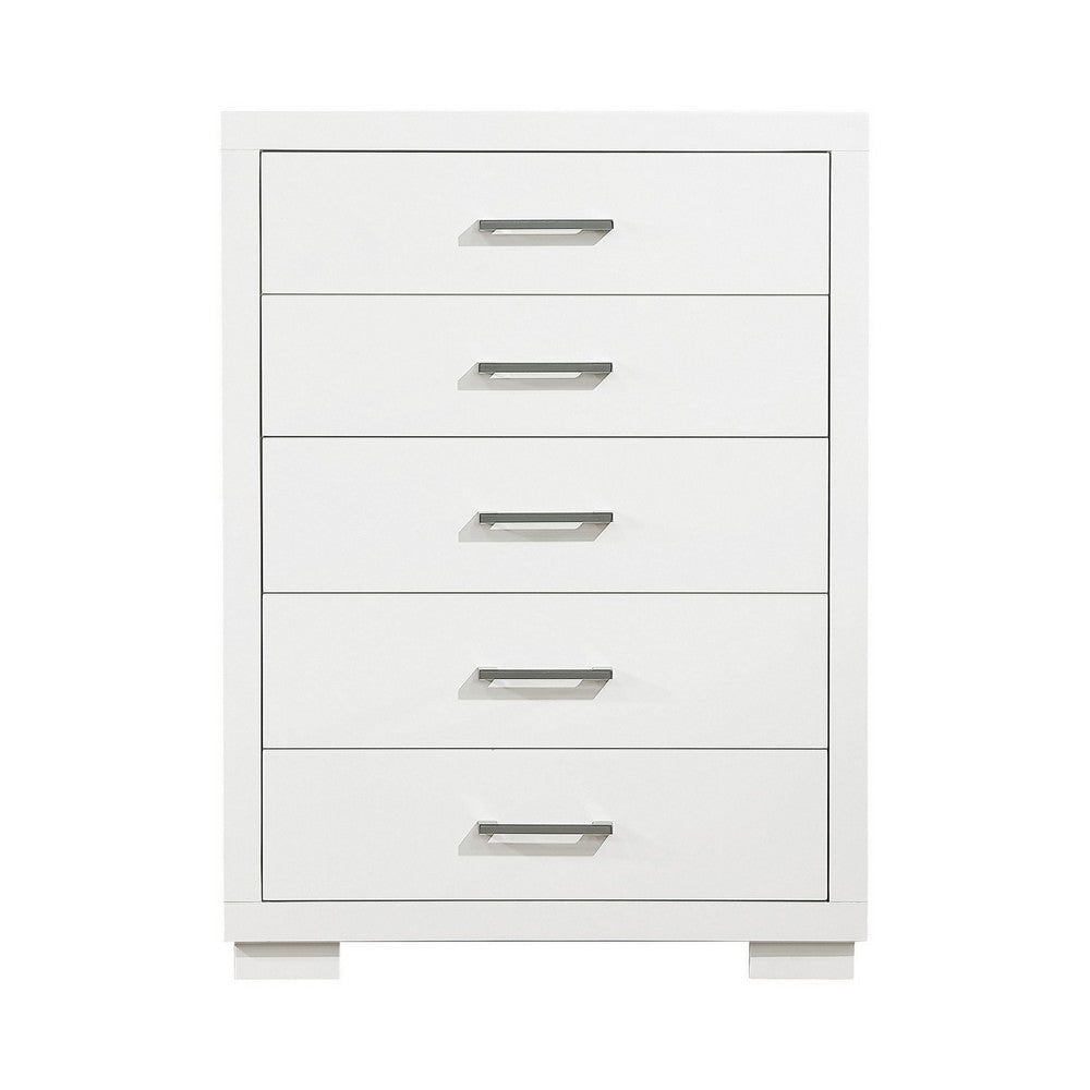 Bela 49 Inch Tall 5 Drawer Dresser Chest Felt Lined Silver Handles White