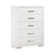 Bela 49 Inch Tall 5 Drawer Dresser Chest, Felt Lined, Silver Handles, White