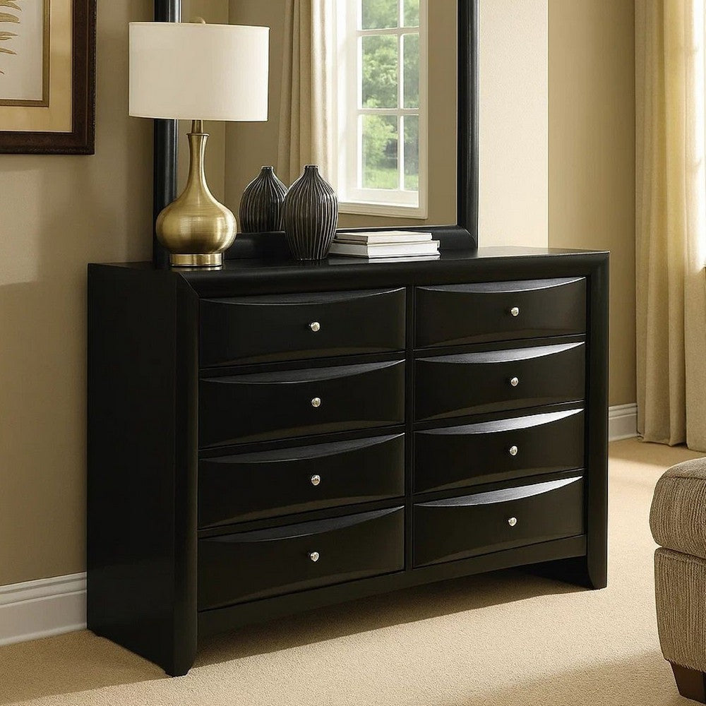 Ica 59 Inch Wide Dresser, 8 Chambered Drawers, Felt Lined, Modern Black