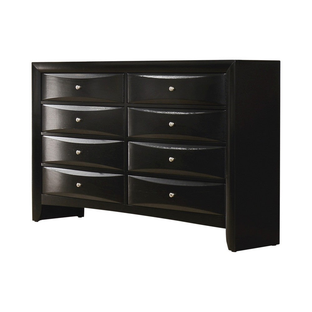 Ica 59 Inch Wide Dresser, 8 Chambered Drawers, Felt Lined, Modern Black