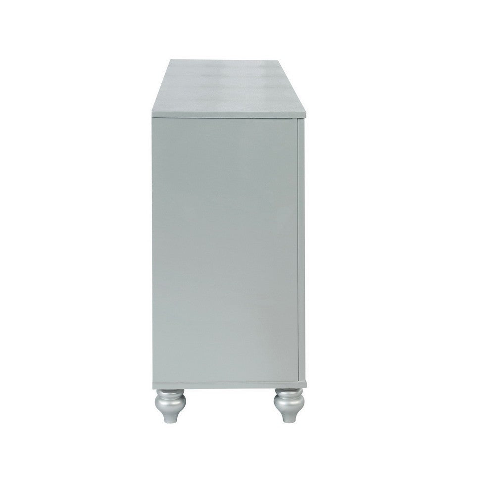 Gina 62 Inch Wide Dresser 6 Fretwork Drawers Mirror Trim Silver Finish BM296758