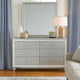 Gina 62 Inch Wide Dresser, 6 Fretwork Drawers, Mirror Trim, Silver Finish