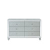 Gina 62 Inch Wide Dresser, 6 Fretwork Drawers, Mirror Trim, Silver Finish