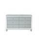 Gina 62 Inch Wide Dresser, 6 Fretwork Drawers, Mirror Trim, Silver Finish
