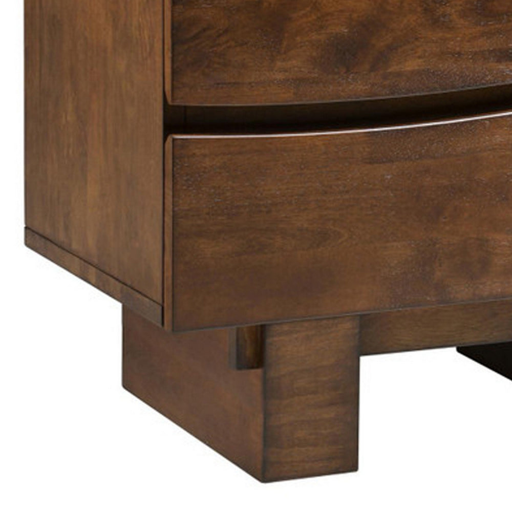 Lev 26 Inch Modern 2 Drawer Nightstand, Felt Lined Top Drawer, Brown Wood By Casagear Home