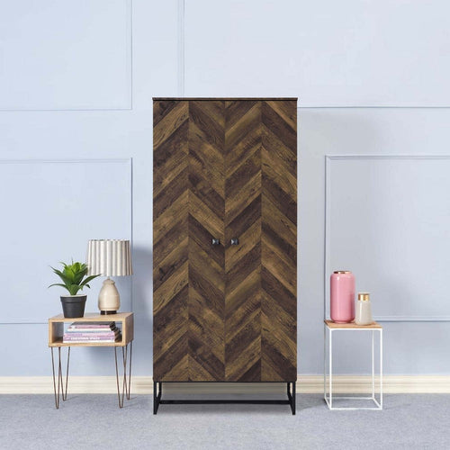Akk Wardrobe Cabinet | 71" | 2 Doors | Chevron Wood | Brown Finish