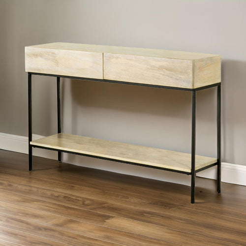 Console Table | 46" | 2 Drawers | Open Shelf | Sleek Black Legs