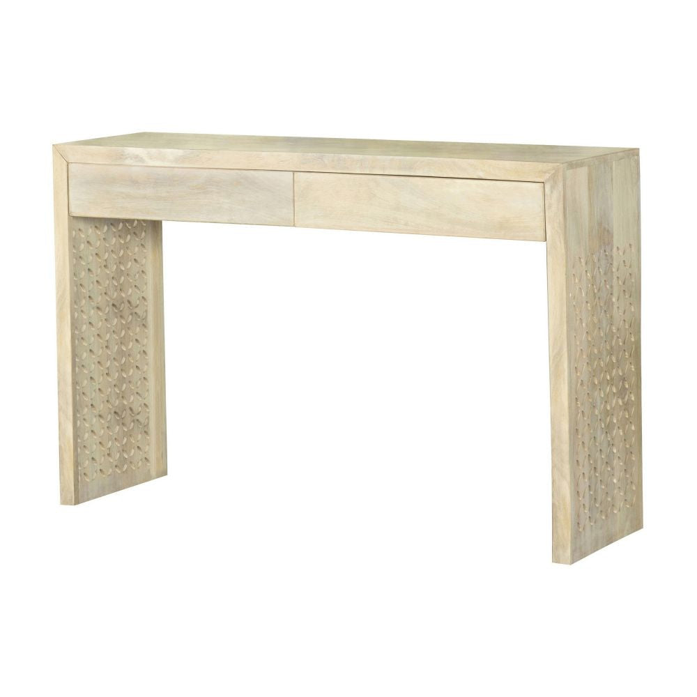 47 Inch Rectangular 2 Drawer Console Table, Lattice Straight Legs, Beige