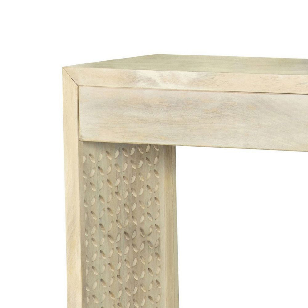 47 Inch Rectangular 2 Drawer Console Table Lattice Straight Legs Beige BM296794