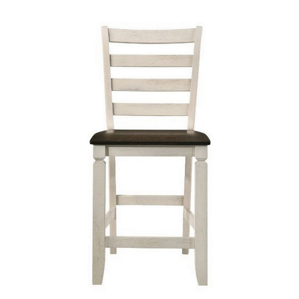 24 Inch Counter Height Stool Smooth Tan Cushion Antique White Wood Frame BM296806
