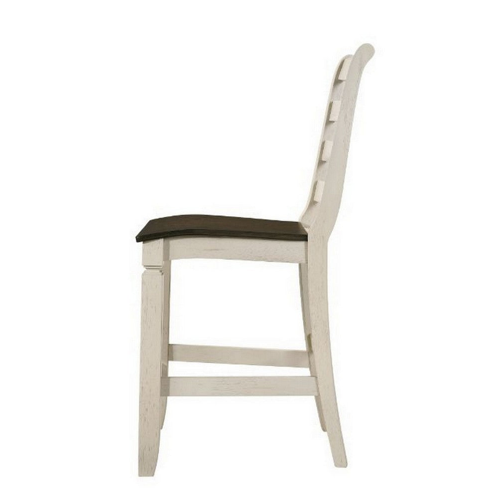 24 Inch Counter Height Stool Smooth Tan Cushion Antique White Wood Frame BM296806