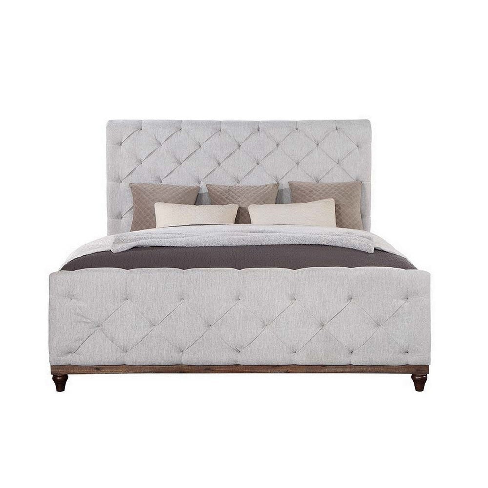 Kael Deep Tufted Queen Size Bed Soft Light Gray Fabric Upholstered Frame BM296821