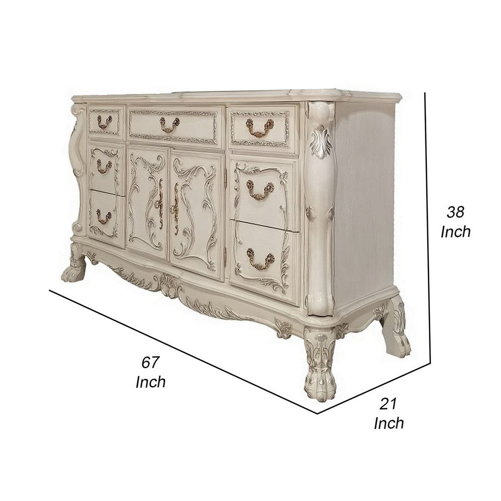 Aurora 67 Inch Carved Wood Dresser 7 Drawers 2 Door Cabinet Bone White By Casagear Home BM296830