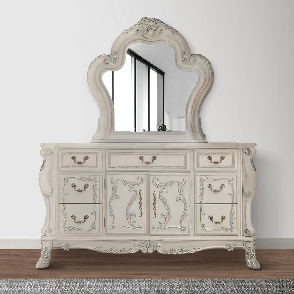 Aurora 67 Inch Carved Wood Dresser 7 Drawers 2 Door Cabinet Bone White By Casagear Home BM296830