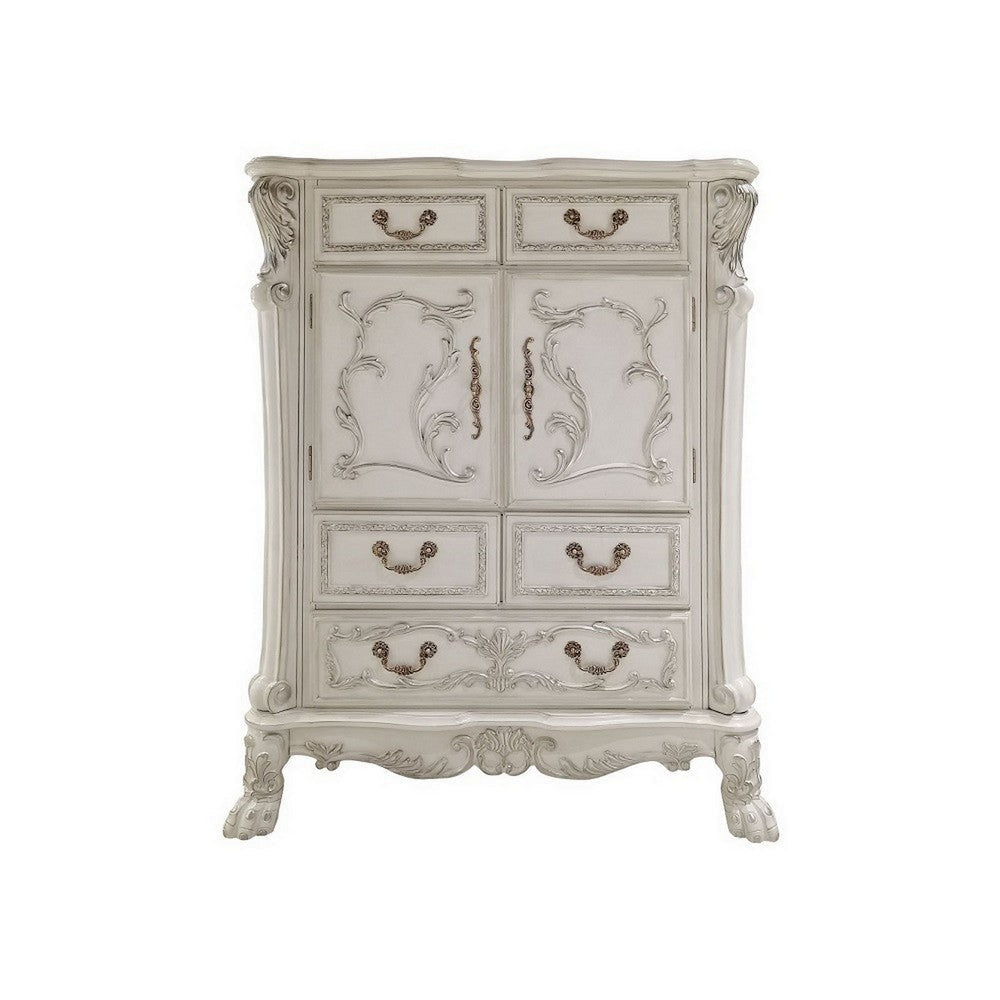 Aurora 55 Inch Carved Wood Chest 5 Drawers 2 Door Cabinet Bone White By Casagear Home BM296831