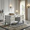 Aurora 75 Inch Classic Style Wood Office Desk, Floral Carvings, Bone White