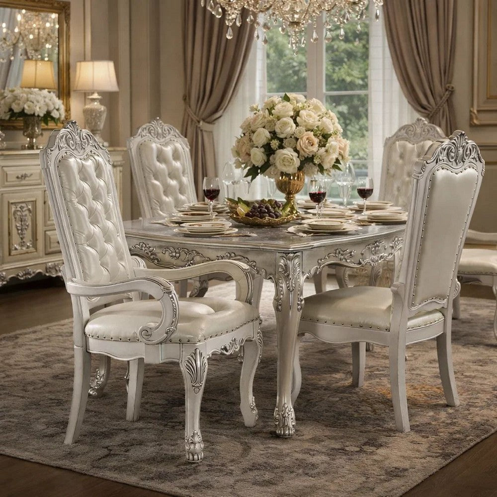 Aurora Office Chair | 27" | Tufted Faux Leather | Bone White