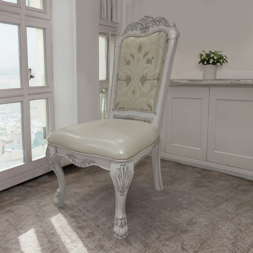 Aurora 23 Inch Set of 2 Classic Side Dining Chairs, Bone White Faux Leather