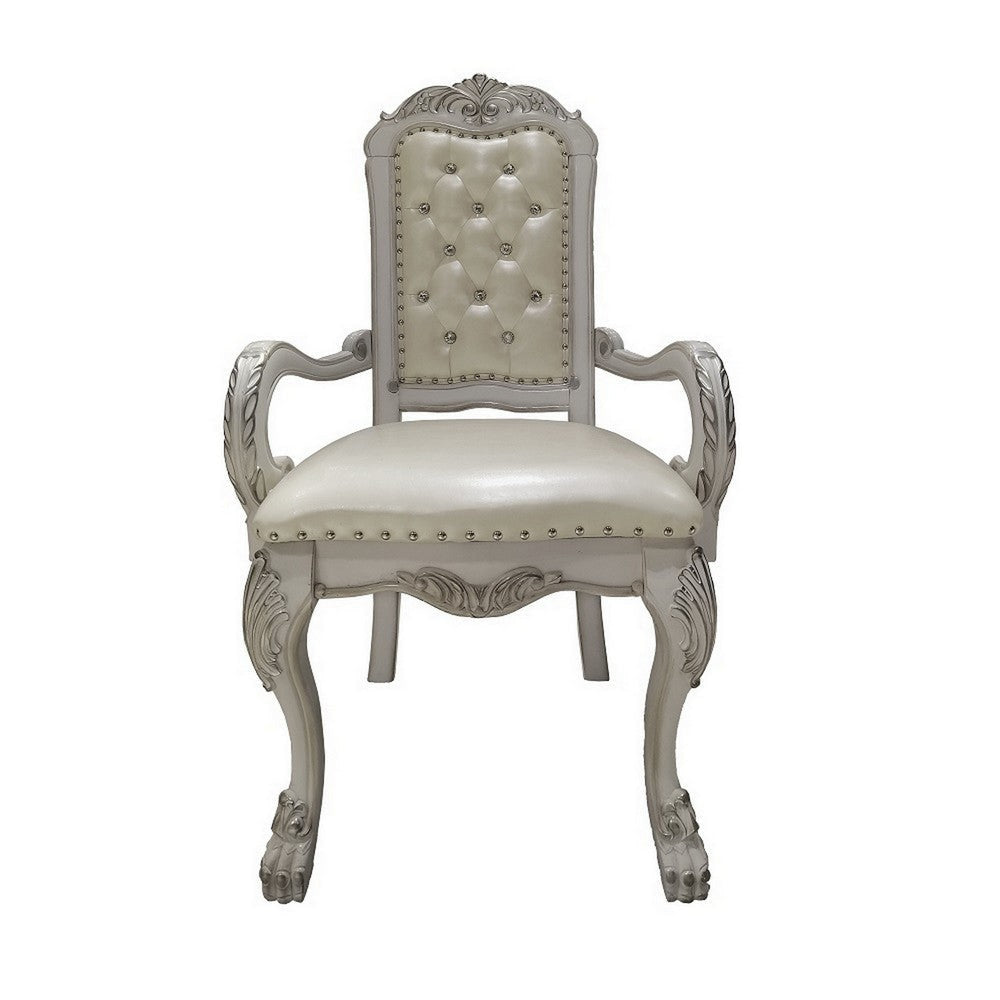 Aurora 26 Inch Tufted Dining Armchair Set of 2 Faux Leather Bone White BM296840