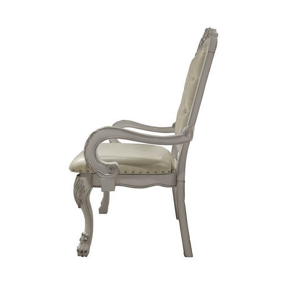 Aurora 26 Inch Tufted Dining Armchair Set of 2 Faux Leather Bone White BM296840