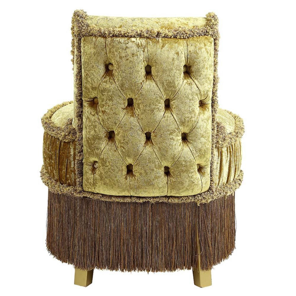 Altair 26 Inch Luxury Vanity Stool Gold Velvet Upholstery Skirted Trim BM296860