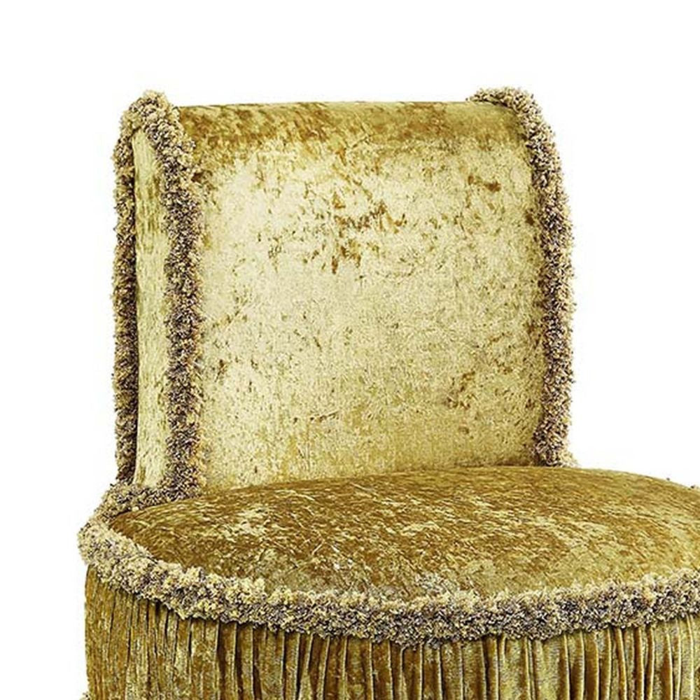 Altair 26 Inch Luxury Vanity Stool Gold Velvet Upholstery Skirted Trim BM296860