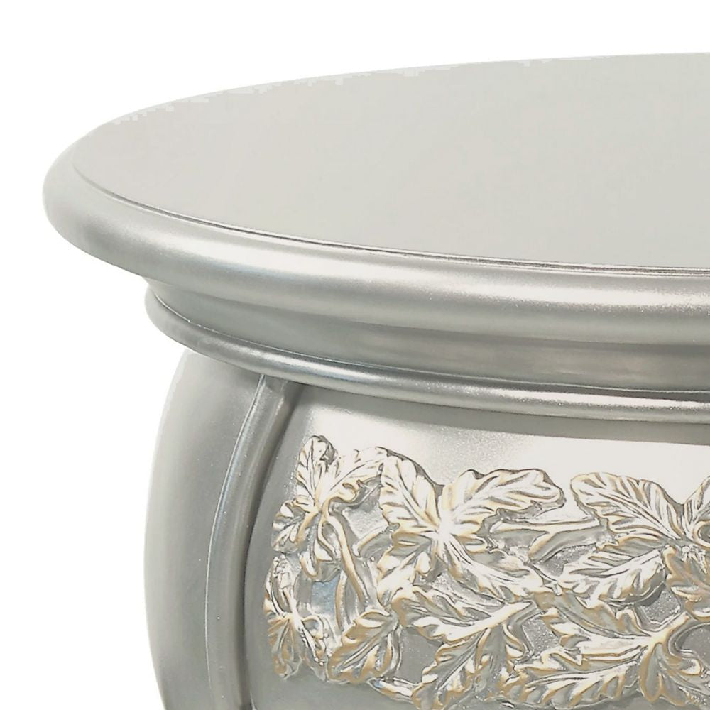 Deneb 30 Inch Luxury Round Nightstand Gold Floral Motifs Vintage Silver BM296862