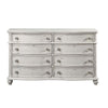 Spica 66 Inch Wood Dresser 8 Gliding Drawers Turned Legs Antique White BM296865