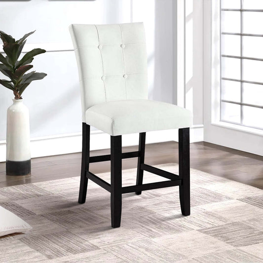 Nok 25 Inch Counter Chair, Set of 2, Button Tufted Back, White, Black  By Casagear Home