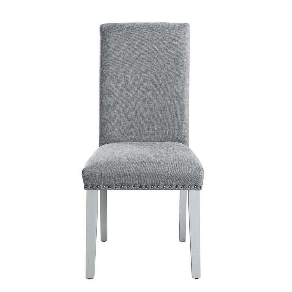 18 Inch Wood Dining Chairs Set of 2 Silver Nailhead Trim Gray White BM296879