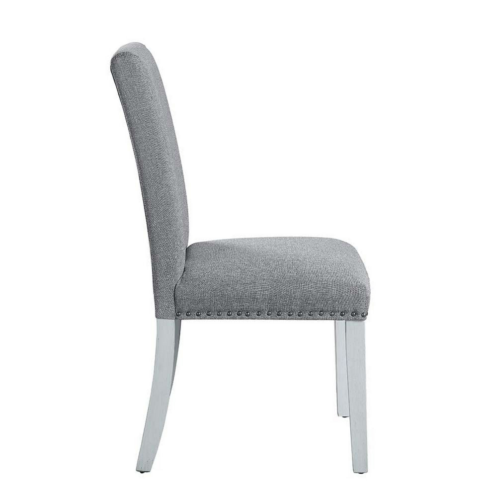 18 Inch Wood Dining Chairs Set of 2 Silver Nailhead Trim Gray White BM296879