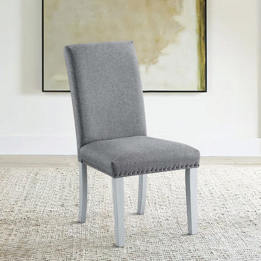 18 Inch Wood Dining Chairs Set of 2 Silver Nailhead Trim Gray White BM296879