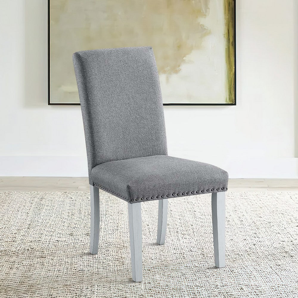 18 Inch Wood Dining Chairs, Set of 2, Silver Nailhead Trim, Gray, White