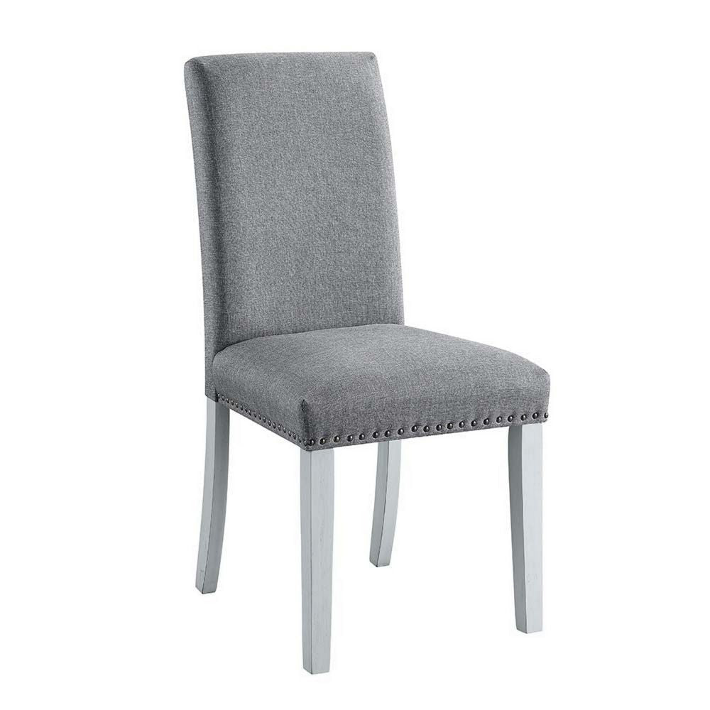 18 Inch Wood Dining Chairs, Set of 2, Silver Nailhead Trim, Gray, White
