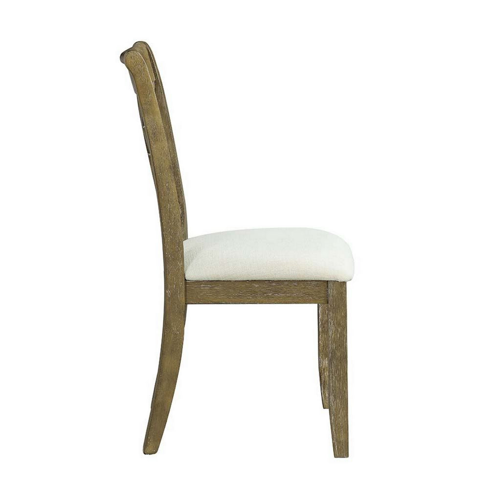 23 Inch Wood Dining Chair Set of 2 Cross Accent Backrest Padded Beige BM296881