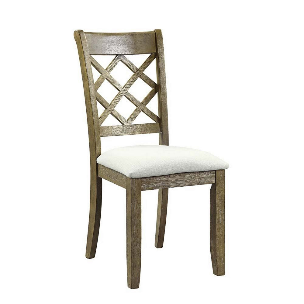 23 Inch Wood Dining Chair, Set of 2, Cross Accent Backrest, Padded, Beige