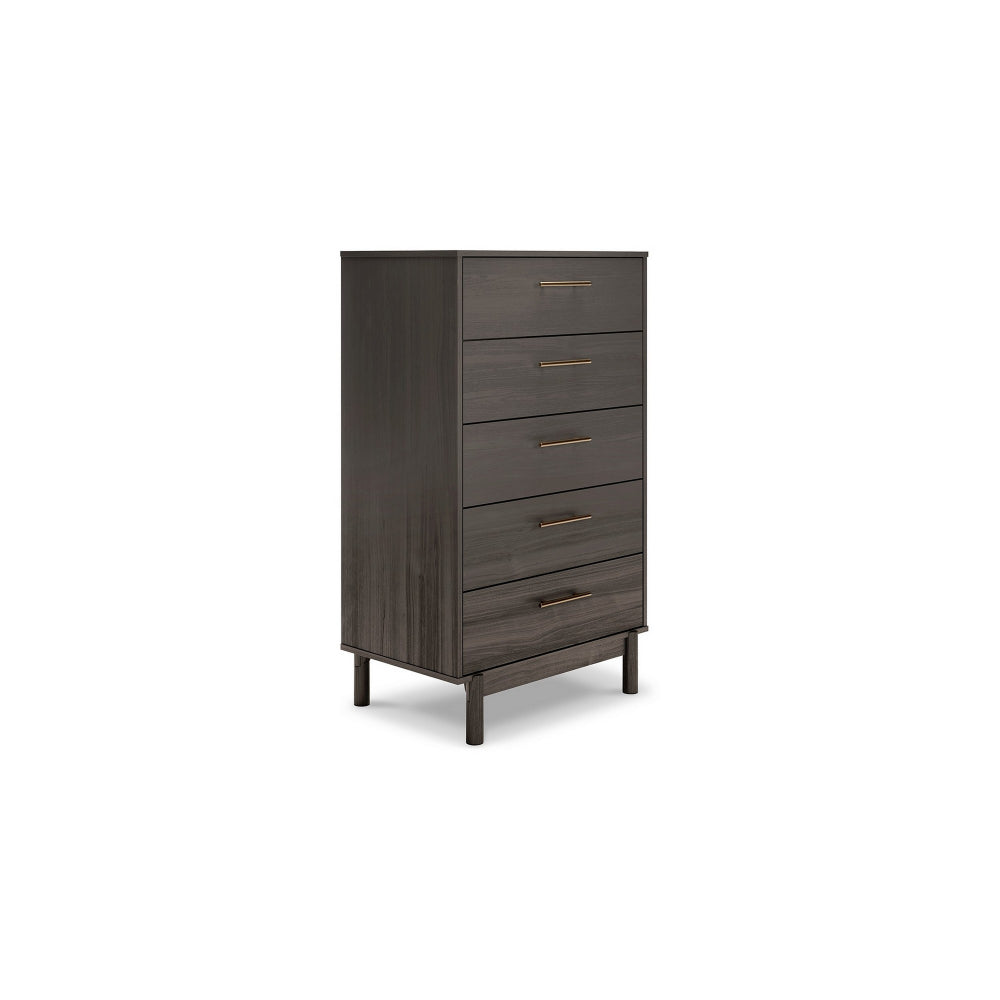 Dien 50 Inch Modern 5 Drawer Tall Dresser Chest Gray Gold Metal Handles By Casagear Home BM296896