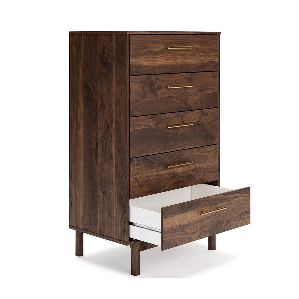 Kip Tall Dresser | 50’’ | 5 Drawers | Dark Brown | Gold Handles BM296901