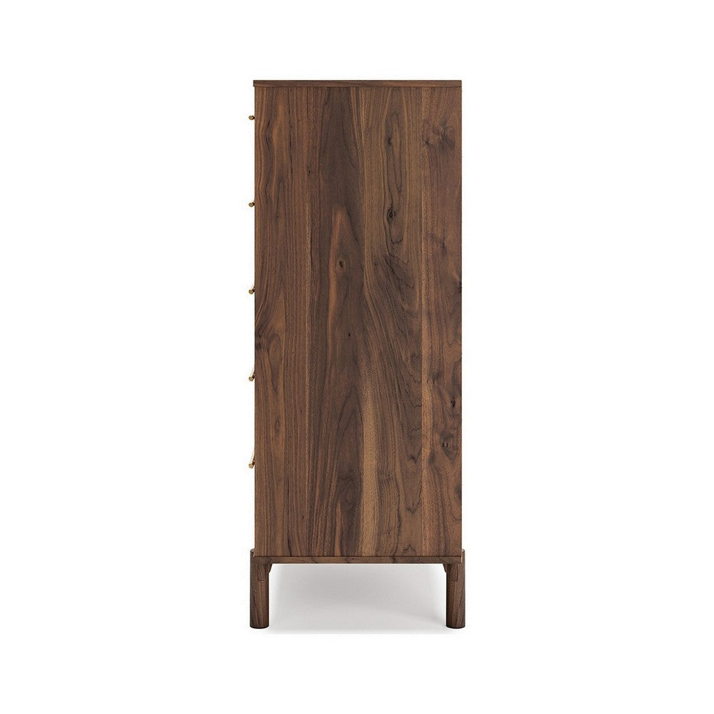 Kip Tall Dresser | 50’’ | 5 Drawers | Dark Brown | Gold Handles BM296901