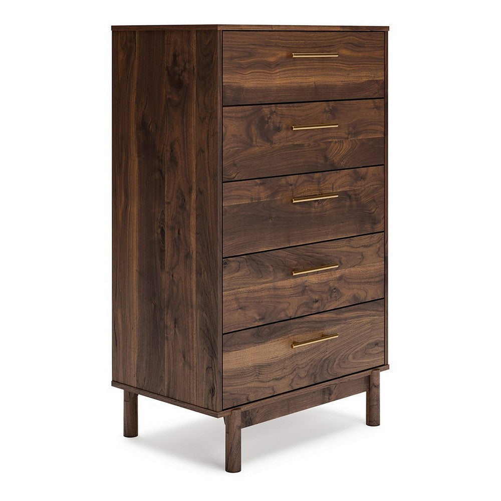 Kip Tall Dresser | 50" | 5 Drawers | Dark Brown | Gold Handles